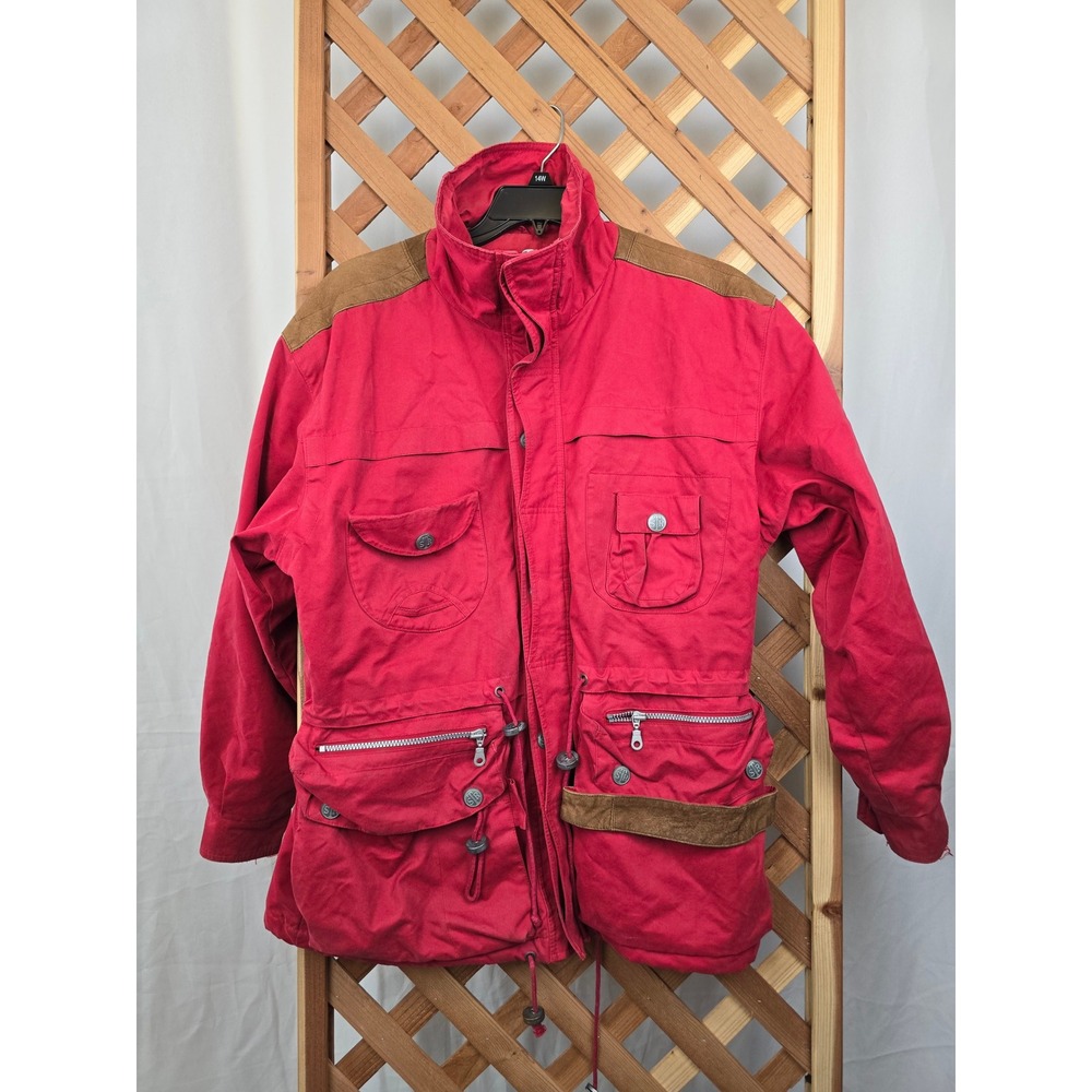 VTG Structure Field Jacket Mens S Red Safari Leather Trim Utility Korea - Good